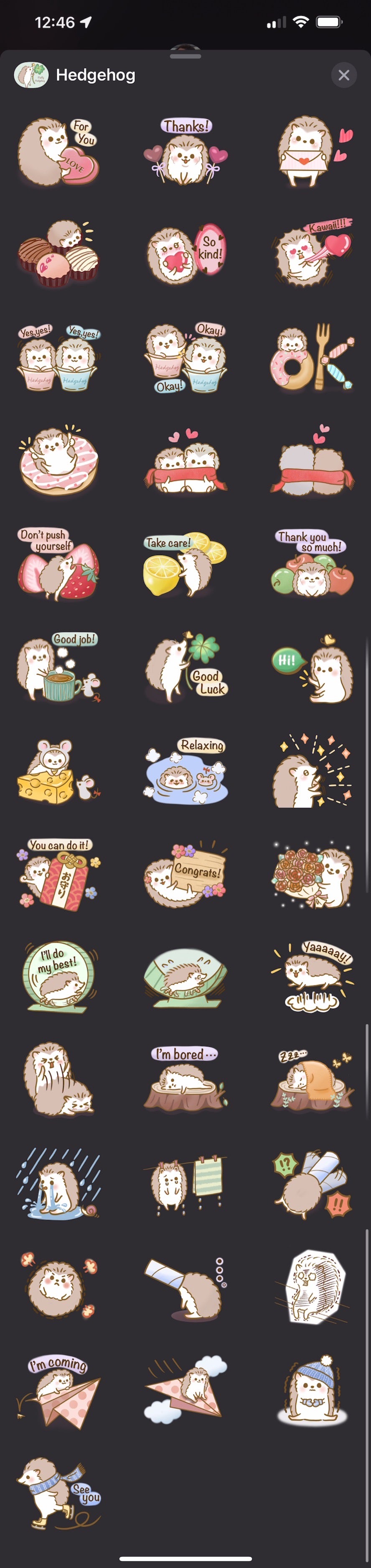 Hedgehog sticker pack screenshot